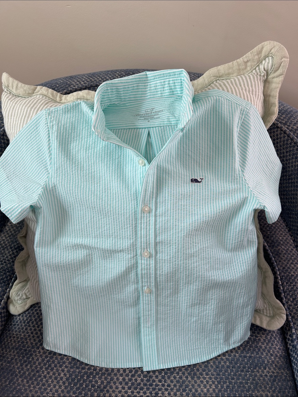 Vineyard Vines Boys' Mint & White Seersucker Short-Sleeve Button-Down Shirt